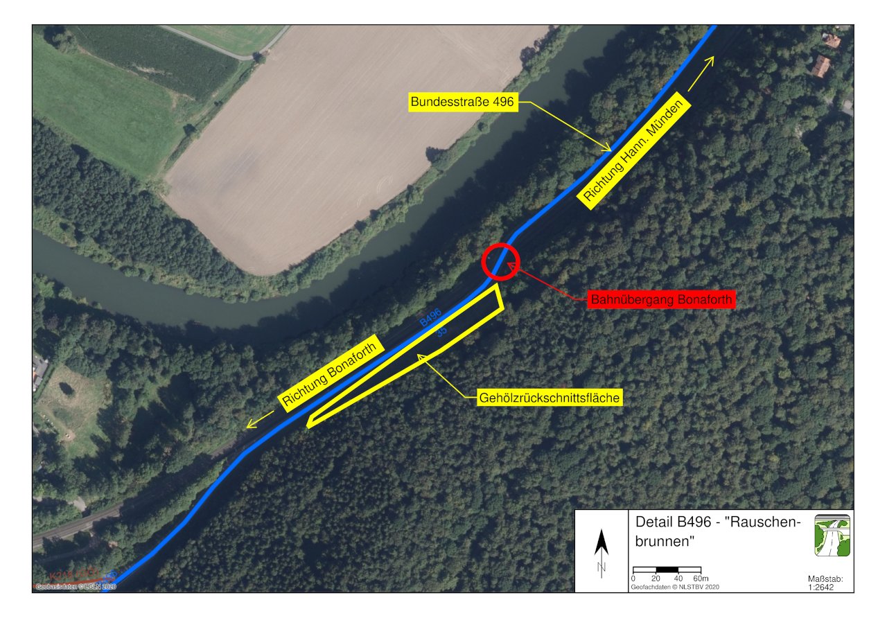 Bereich der geplanten Gehölzarbeiten an der B496