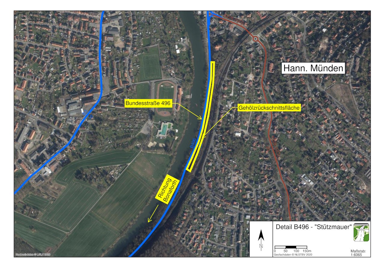 Bereich der geplanten Gehölzarbeiten an der B496
